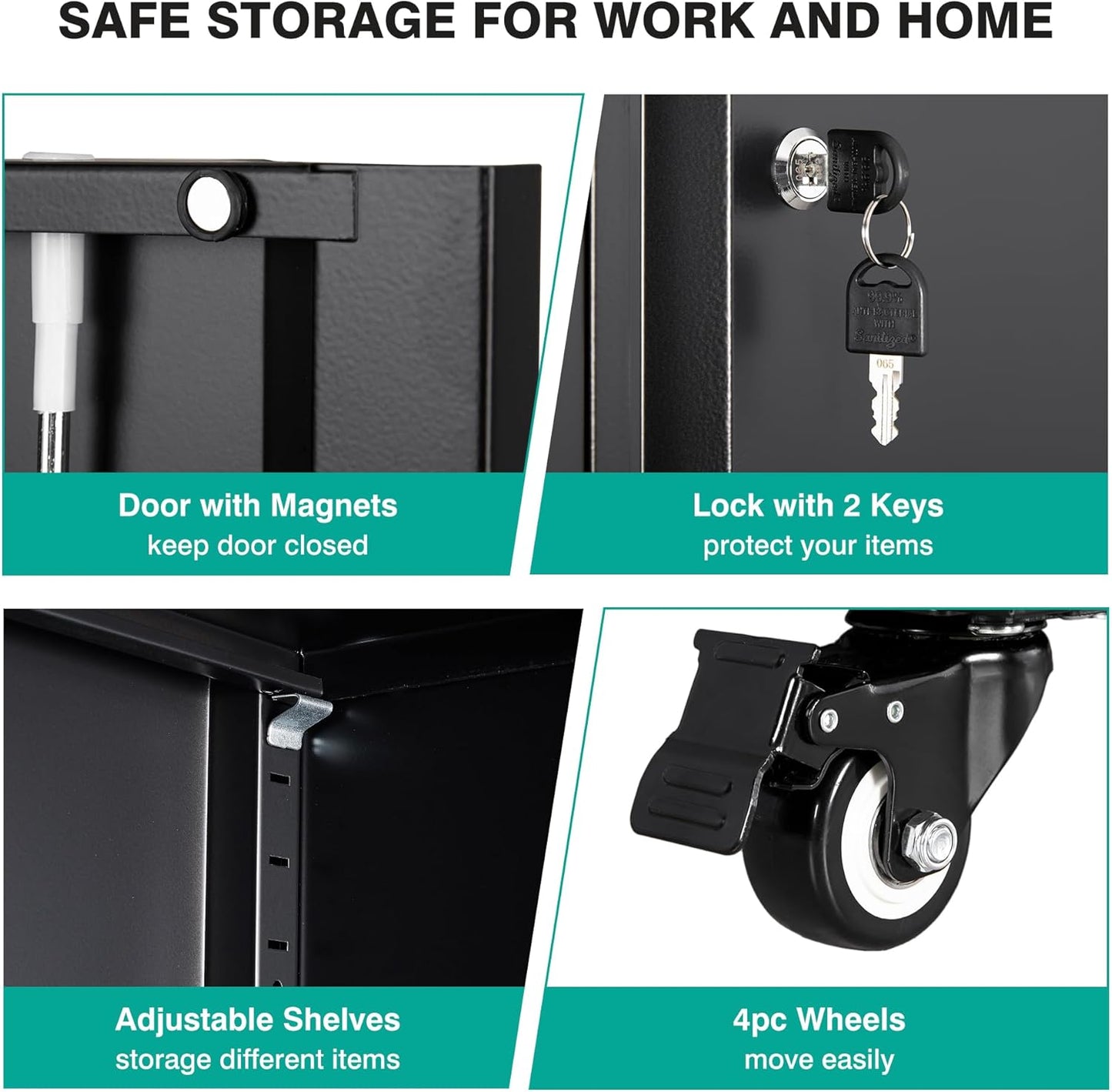 Metal Storage Cabinet with Wheels and Drawers,Rolling Garage Storage Cabinet with Locking Doors and Adjustable Shelves,73" Mobile Tall Large Metal Tool Cabinets with Locks for Home,Office,Garage