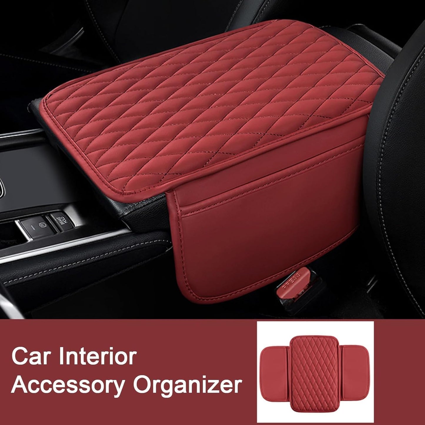 Car Armrest Cover Leather Car Console Covers Box Pad with Pocket and Tissue Box Arm Rest Cover for Car for SUV Truck Sedan Vehicle (Thin-bark)