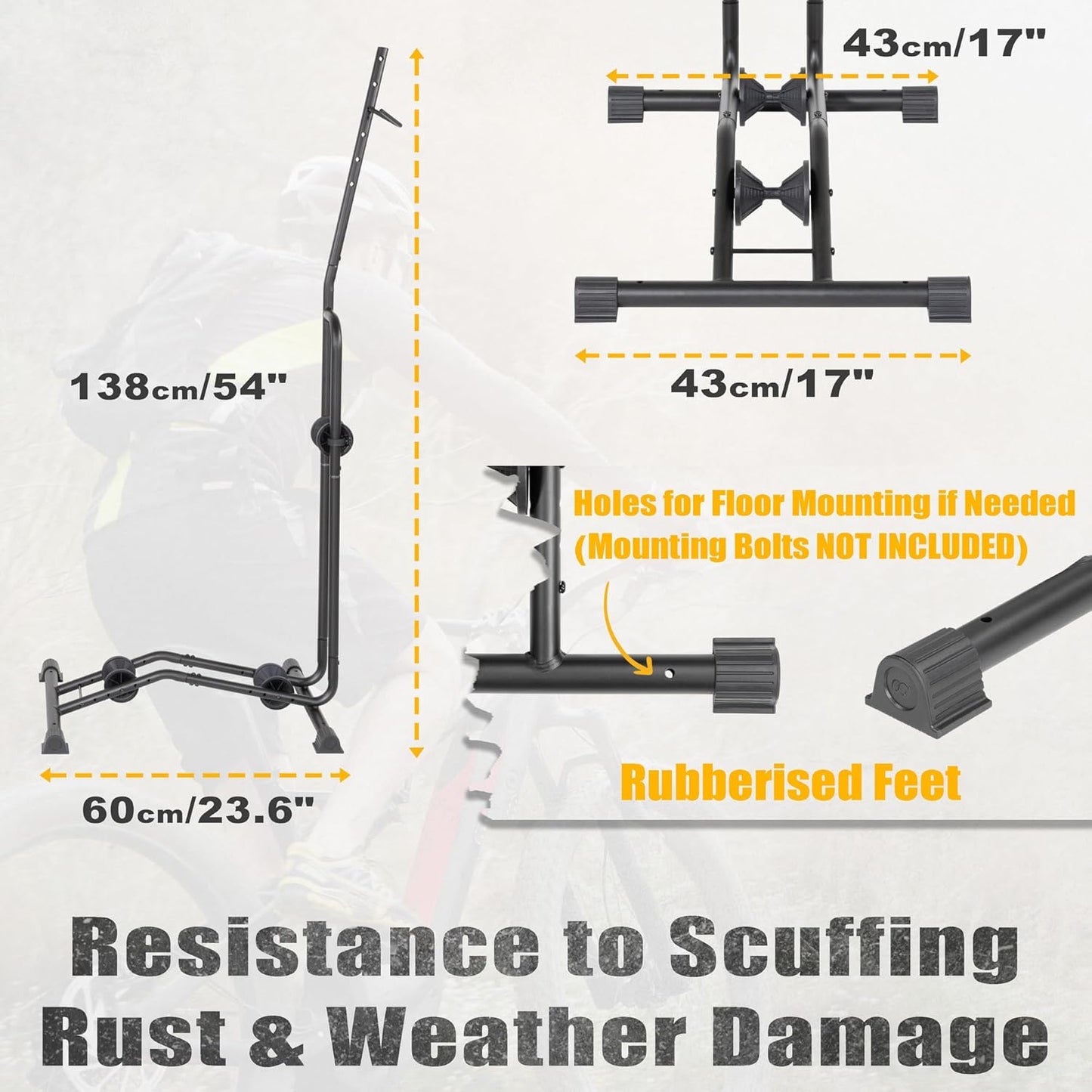 CyclingDeal Upright Bike Stand - Premium Quality Vertical & Horizontal Adjustable Bicycle Floor Parking Rack - for Storing MTB Road Bikes - up to 29” Wheel Size - for E Bike - 1 Bike