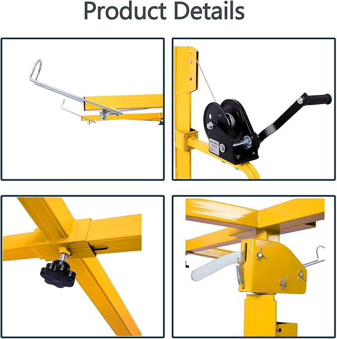 13FT Drywall Lift Sheetrock Lift, 150LBS Drywall Lift Panel Hoist with 4 Lockable Wheels for Ceiling, Drywall Rolling Lifter Panel, Drywall Jack Lift for Home & Commercial Use, Yellow