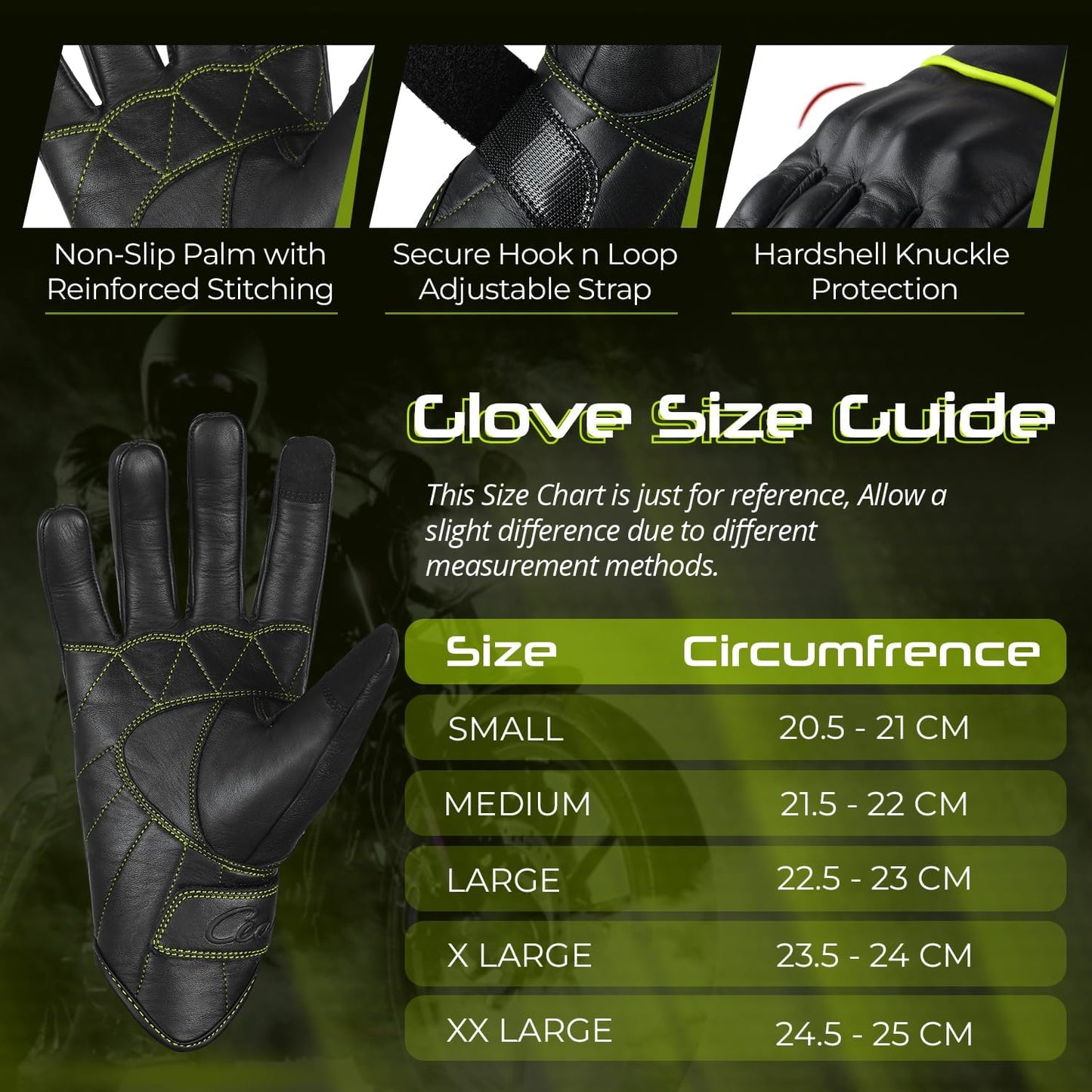 aasportx Motorcycle Gloves - Men's Leather Motorbike Gloves with Touchscreen Function - Non-Slip Pads for Men & Women