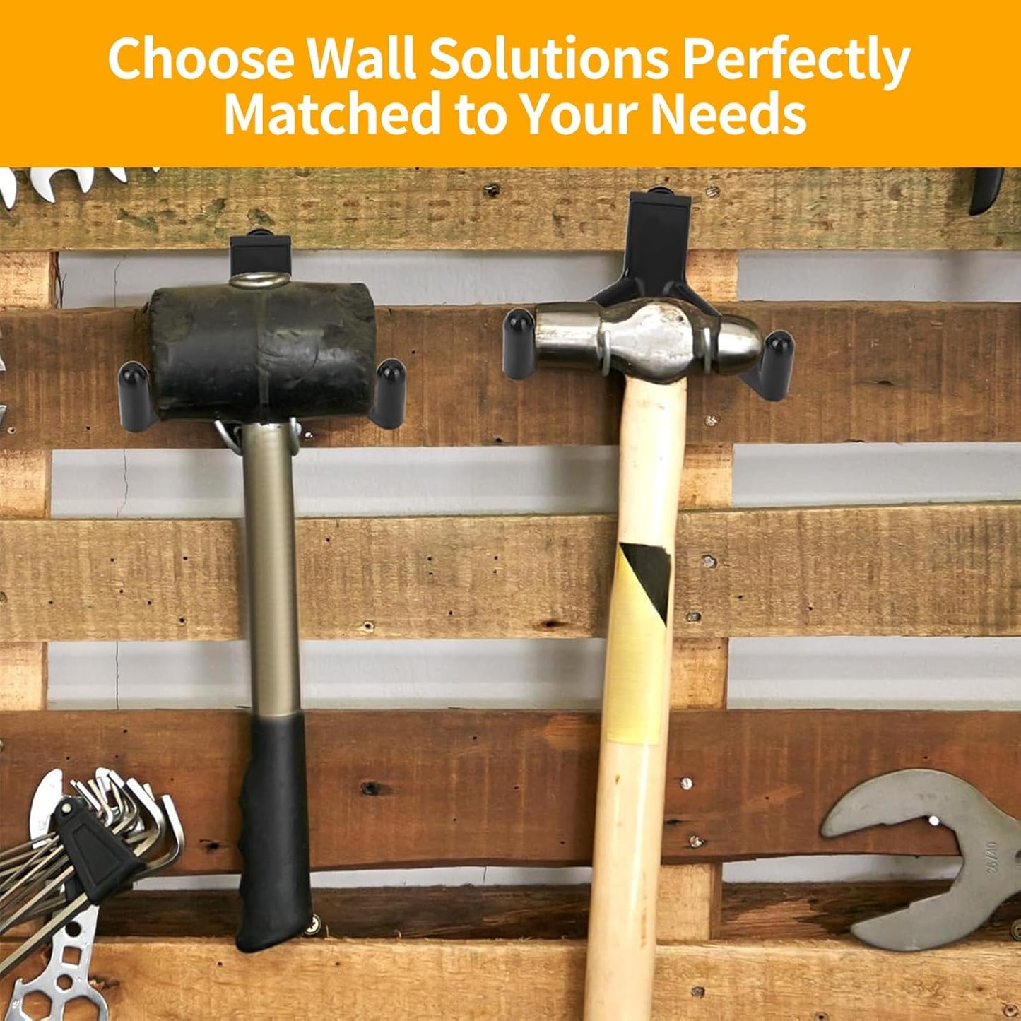 WIN&YING 6 Pack Storage Shed Hooks for Suncast, Black Single-Head J Hook & Double-Head V Hook Set, Storage Sheds Tool Hangers Organization Accessories for Hanging Shovels & Rakes & Scissors Tools