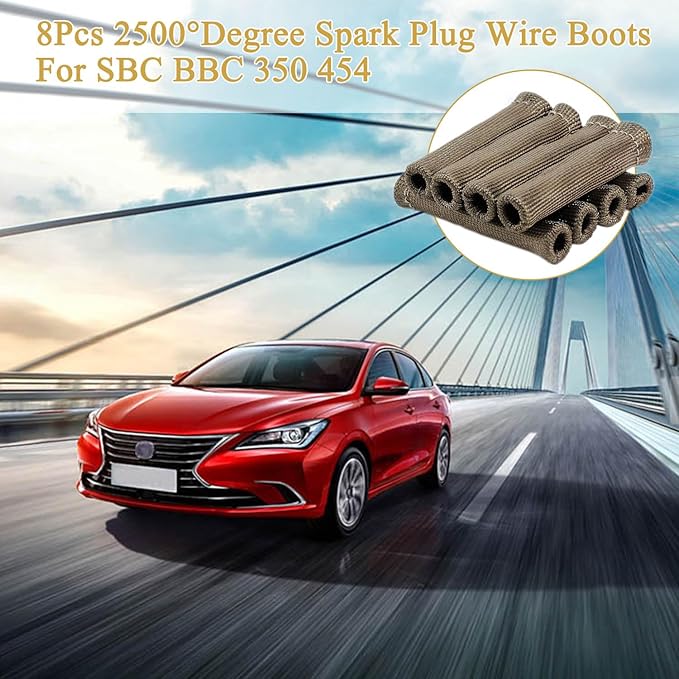 8Pcs 2500° Degree Spark Plug Wire Boots Heat Shield Protector Sleeve Cover Compatible with SBC BBC 350 454,6 Inch,Titanium (Titanium)