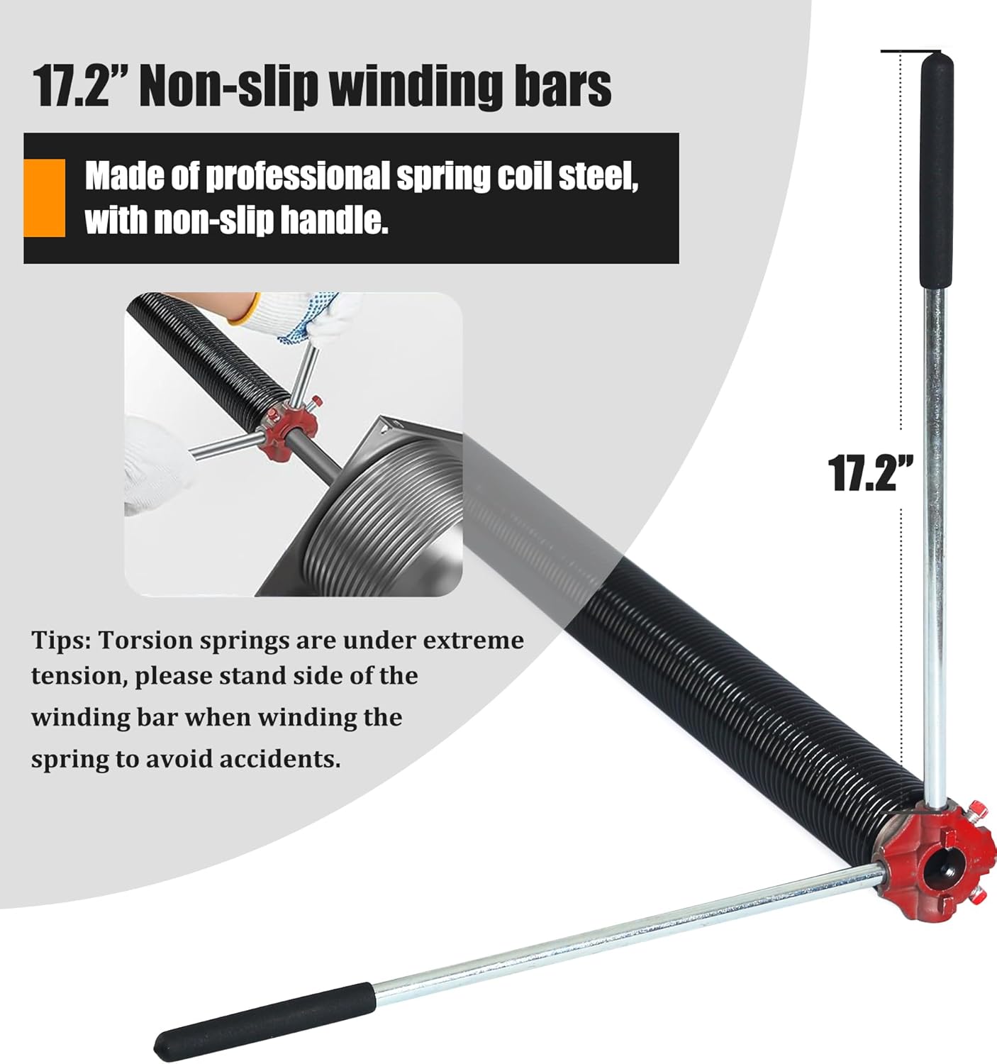 Garage Door Torsion Spring Set, Pair of 2" Electrophoresis Coated Garage Door Springs Replacement with 2 Non-Slip Winding Bars and Bearing, Minimum 16000 Cycles (.207x2x21")