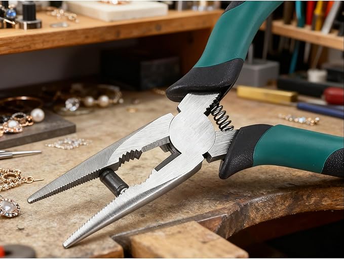 12 PCS 6.5 Inch Spring Needle Nose Pliers, Heavy Duty Steel Nose Side Cutting Pliers Nonslip Rubber Handle Wire Cutter for Crimping Looping Shearing