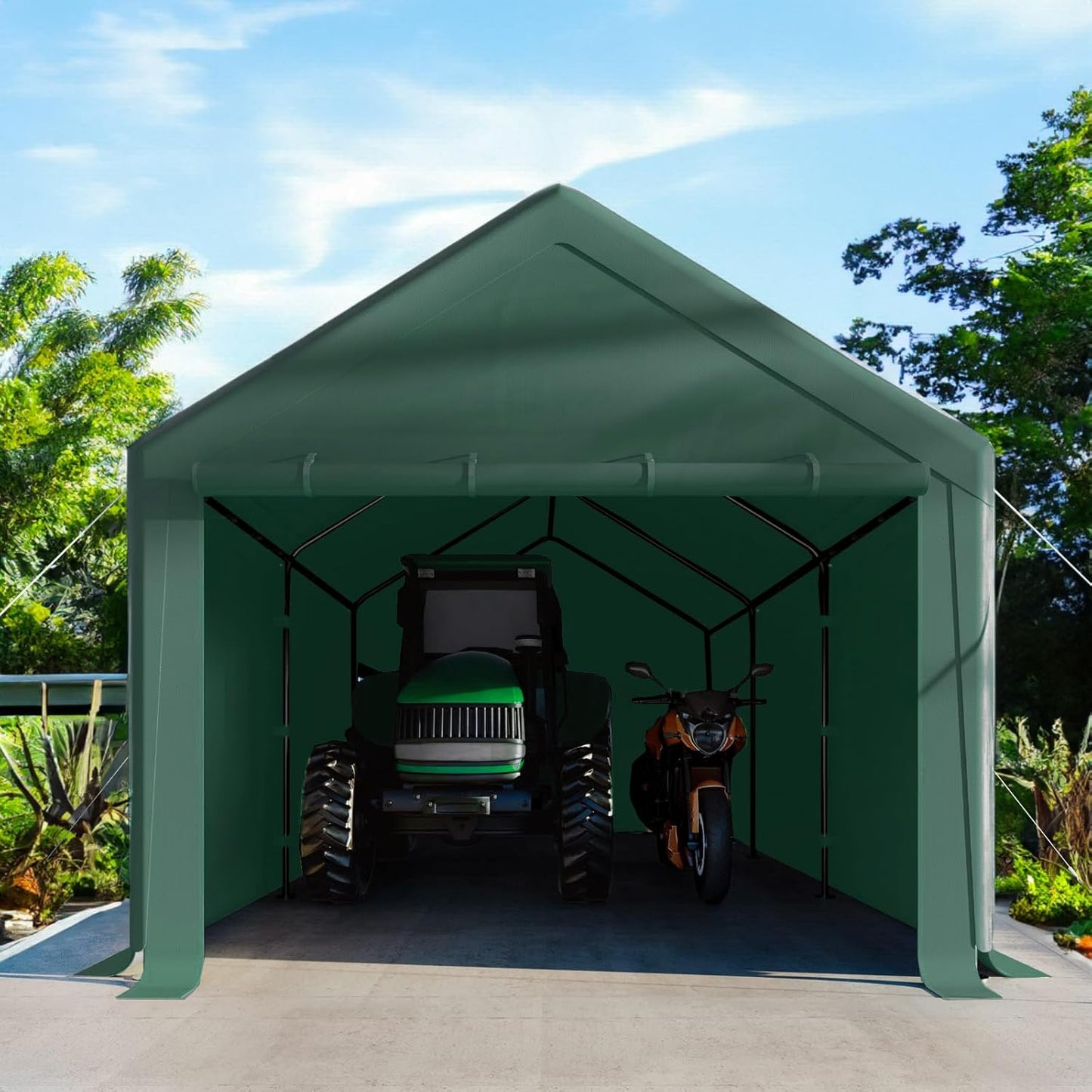 10x20ft Heavy Duty Carport with Removable Sidewalls,All Weather Carport Garage Party Tent Large Outdoor Canopy Storage Shed for Auto,Truck,Boat,Party (Green)