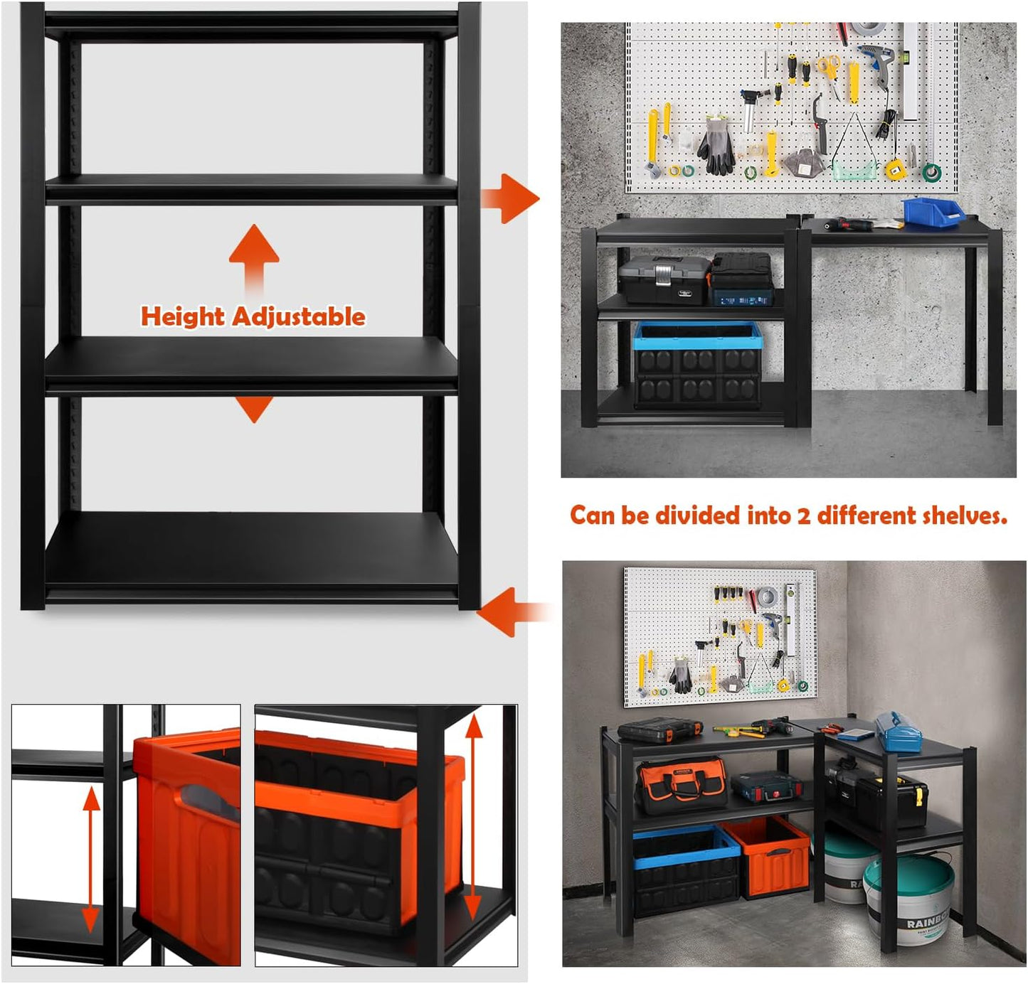 PACHIRA E-Commerce 39.4" W Garage Shelving Unit Heavy Duty, 4 Tier Adjustable Shelves Garage Storage System Industrial Shelving Kitchen Storage Rack 39.4" W x 19" D x 57" H
