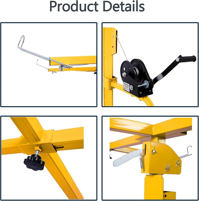 16FT Drywall Lift Sheetrock Lift, 150LBS Drywall Lift Panel Hoist with 4 Lockable Wheels for Ceiling, Drywall Rolling Lifter Panel, Drywall Jack Lift for Home & Commercial Use, Yellow