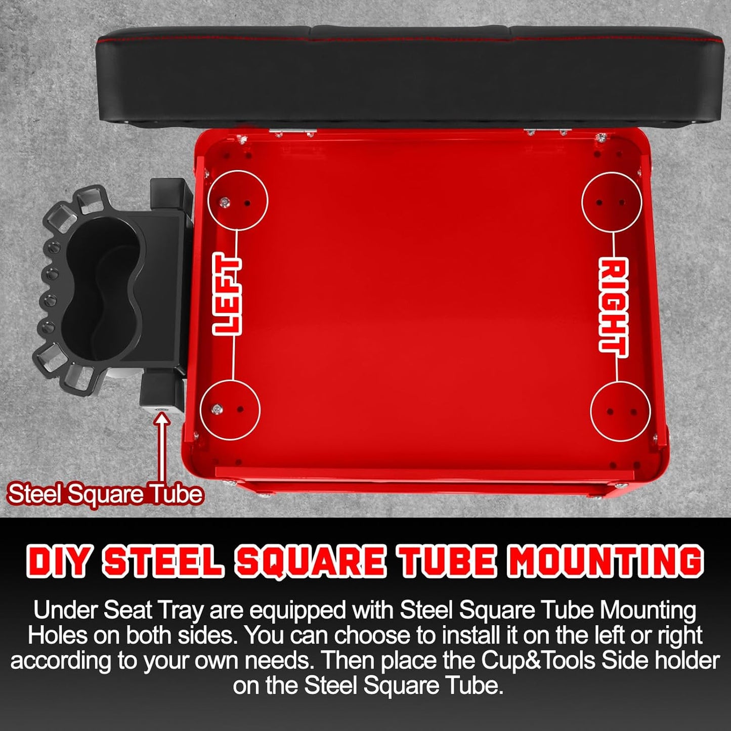 Rolling Mechanic Shop Stool with Wheels, Garage Mechanics Stool with 2 Layer Repair Tools Tray, Padded 360° Swivel Automotive Roller Creeper Seat Shop Chair, Heavy Duty, 330 LBS Capacity, Red