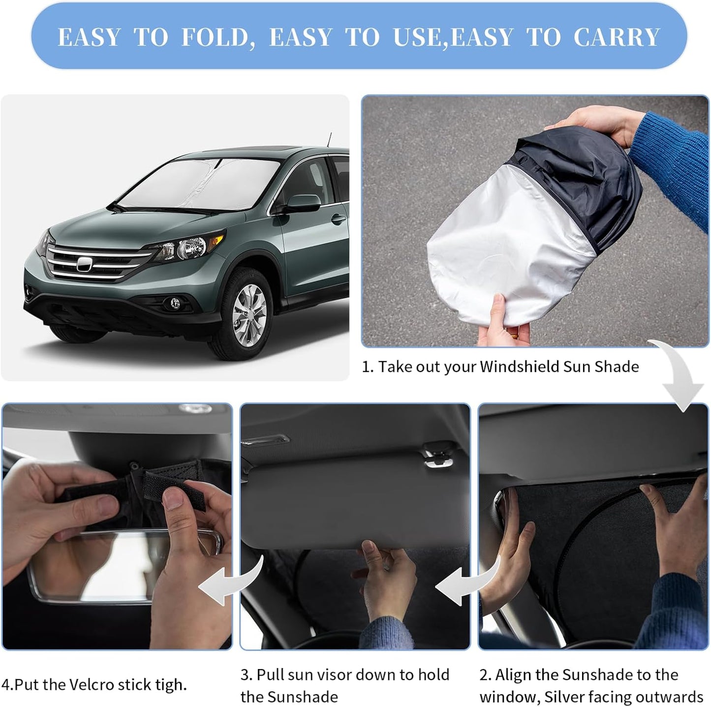 for Honda CR-V CRV 2012-2016 Sun Shade Sunshade Windshield Cover, 4-Layer Front Window Shade Custom Fit CR-V SUV, LX, EX, EX-L, EX-L Navi,Touring Sun Visor 240T Fabric Shade Sun Protection