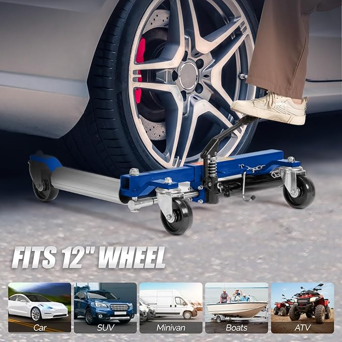 TUFFIOM Car Wheel Dolly Jack Set of 4, Hydraulic 6000-lbs Car Skates, 12'' Wheel Vehicle Positioning Jack, Heavy Duty Rollers with Foot Pedal for Tire Auto Repair Moving, Blue
