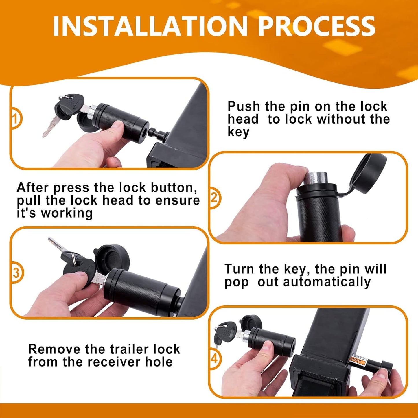 Trailer Hitch Locks, 5/8'' Dia and 3-1/2” Long Trailer Lock Fits Class III IV 2" and 2-1/2"Receiver Tubes for Trailer Truck Car and Boat Receiver Lock (2 Pack)
