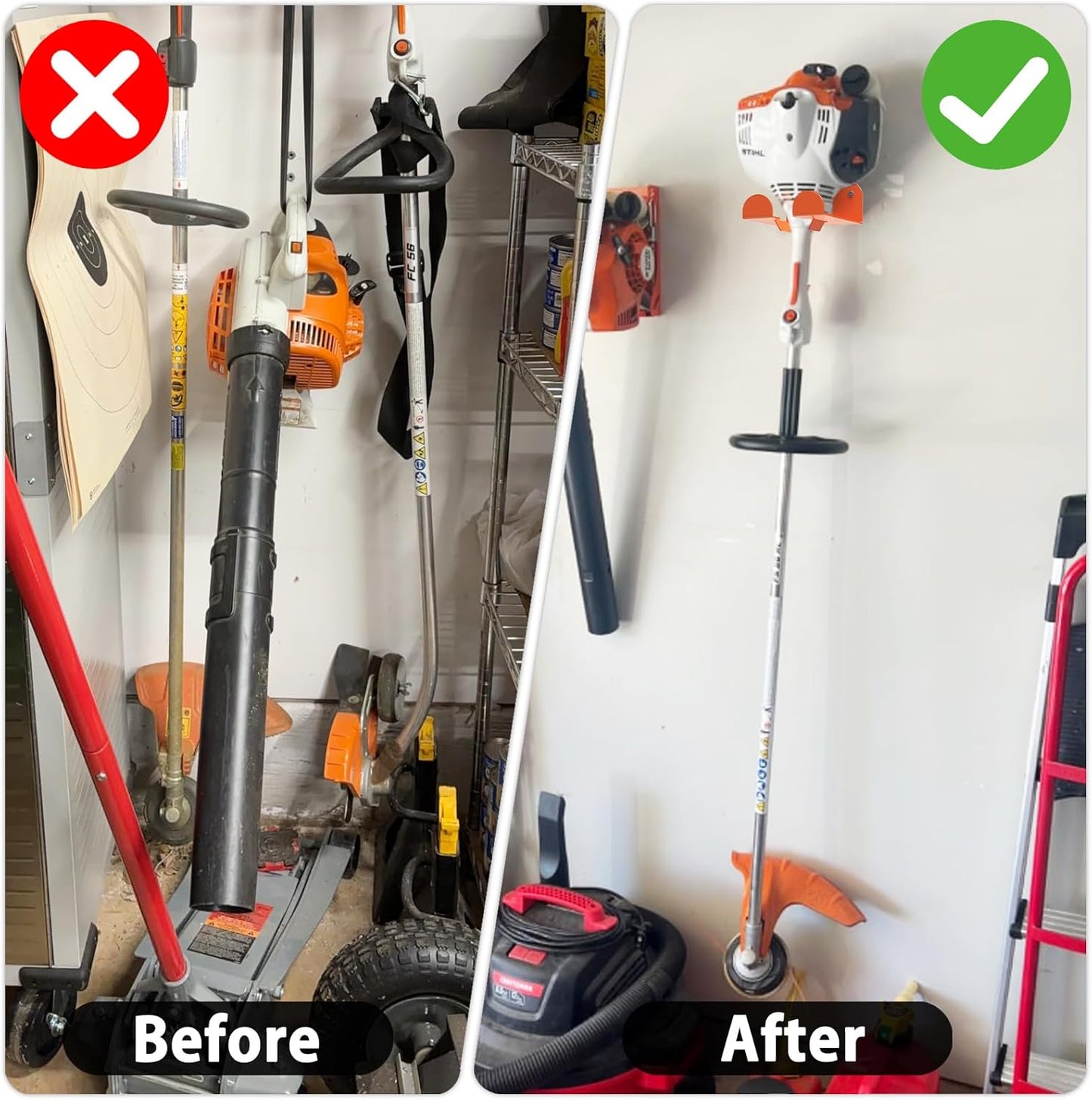 Trimmer Rack Wall Mount Heavy Duty Weedeater Hanger for Garage Wall Bracket Garage Organizer Weed Eater Hanger for Grass Trimmer, Garden Tools 2 Pack