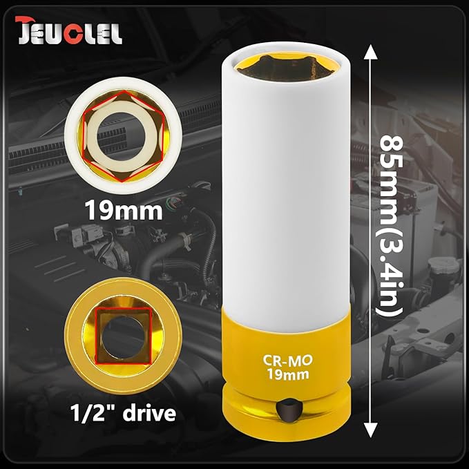 19mm 1/2"Drive Wheel Protector Impact Socket, Lug Nut Impact Socket, Non-Marring Lug Nut Thin Wall Deep Socket, Wheel Protector Hand Repair Tool