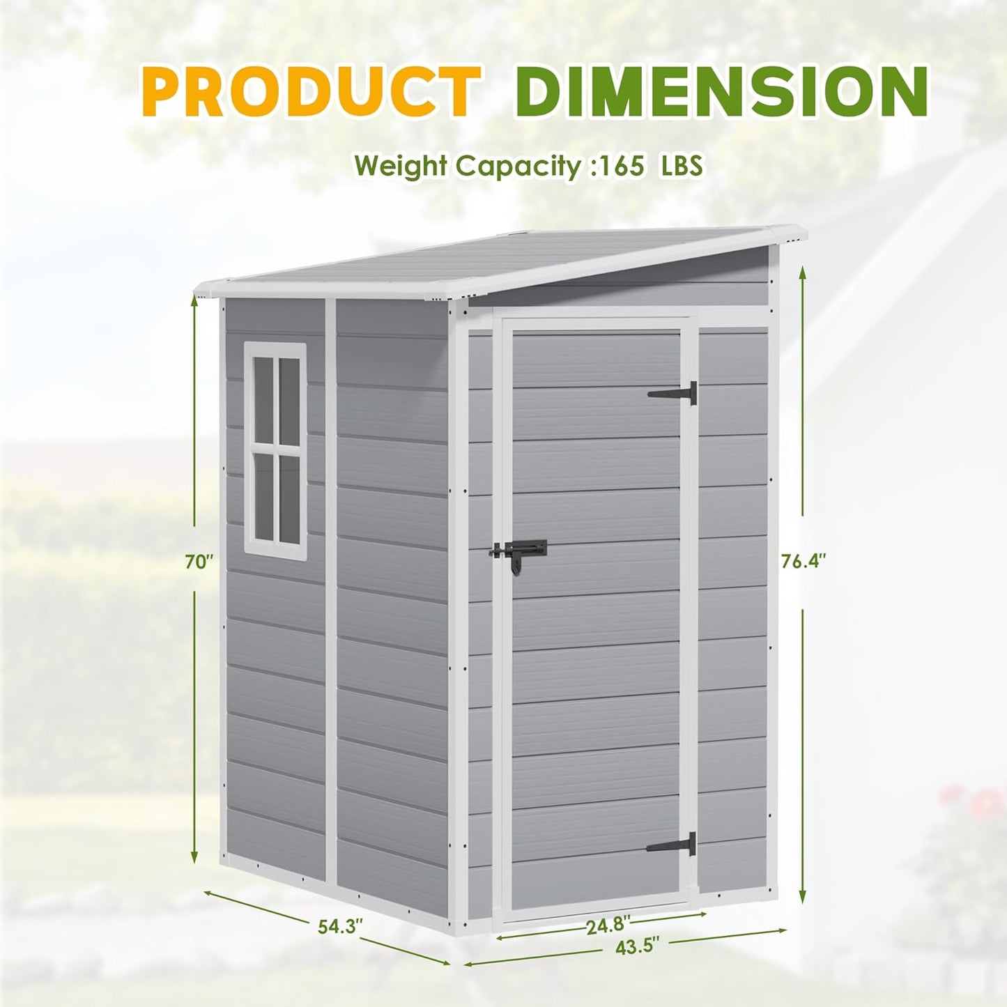 Greesum 5' x 4' Resin Weather Resistant Outdoor Storage Shed with Floor for Garden,Backyard,Pool Tool, Light Grey