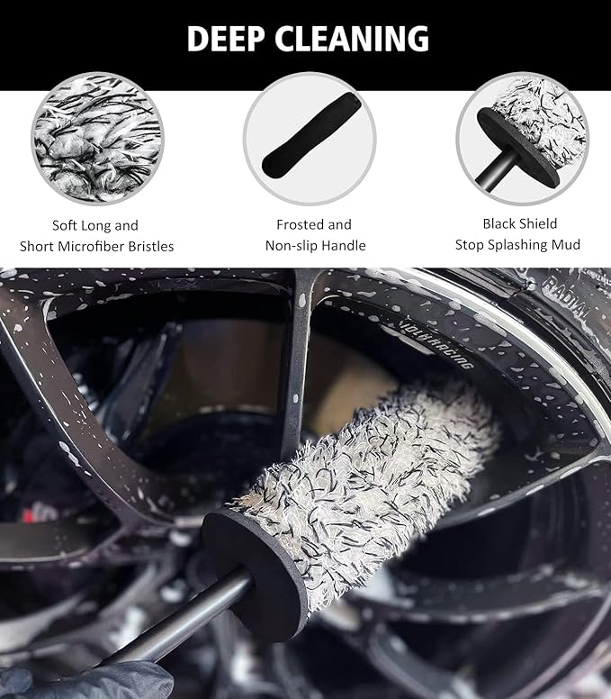 YeewayVeh Wheel Cleaning Kit, 5Pack Bendable Wheel Cleaning Brush and Microfiber Rim Cleaner Brush, Tire Dressing Applicator and Car Detailing Brush for Wheel Care and Cleaning Kit, Red