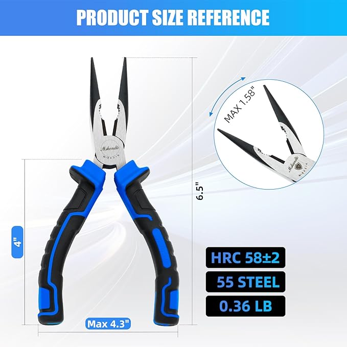 Needle Nose Pliers 6.5" Long Nose Pliers for Wire Bending, High Carbon Steel Needle Nose Plier, Serrated Jaw Pliers for Jewelry Making, Electronics Repair, Object Grasping, Craft Making