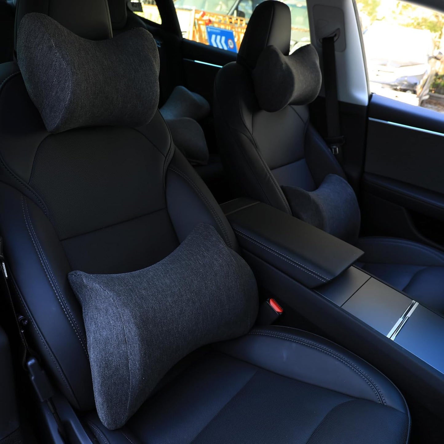 Lumbar Support Pillow for Car,Car Neck Pillow Kit for Car with Adjustable Strap,Car Headrest Pillow Ergonomic Design for Comfort