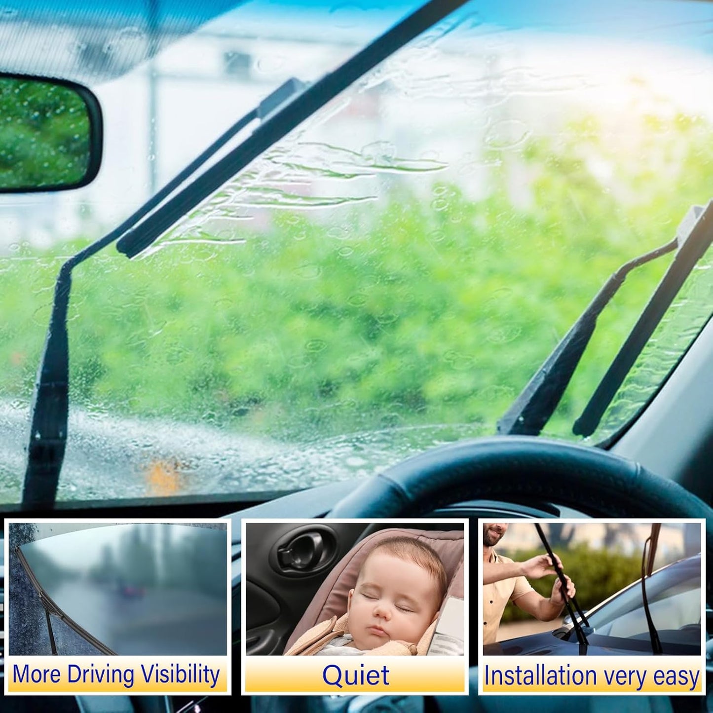 3 wipers Replacement for 2003-2009 Honda Element/2009-2014 Nissan Cube, Windshield Wiper Blades Original Equipment Replacement - 20"/20"/12" (Set of 3) U/J HOOK