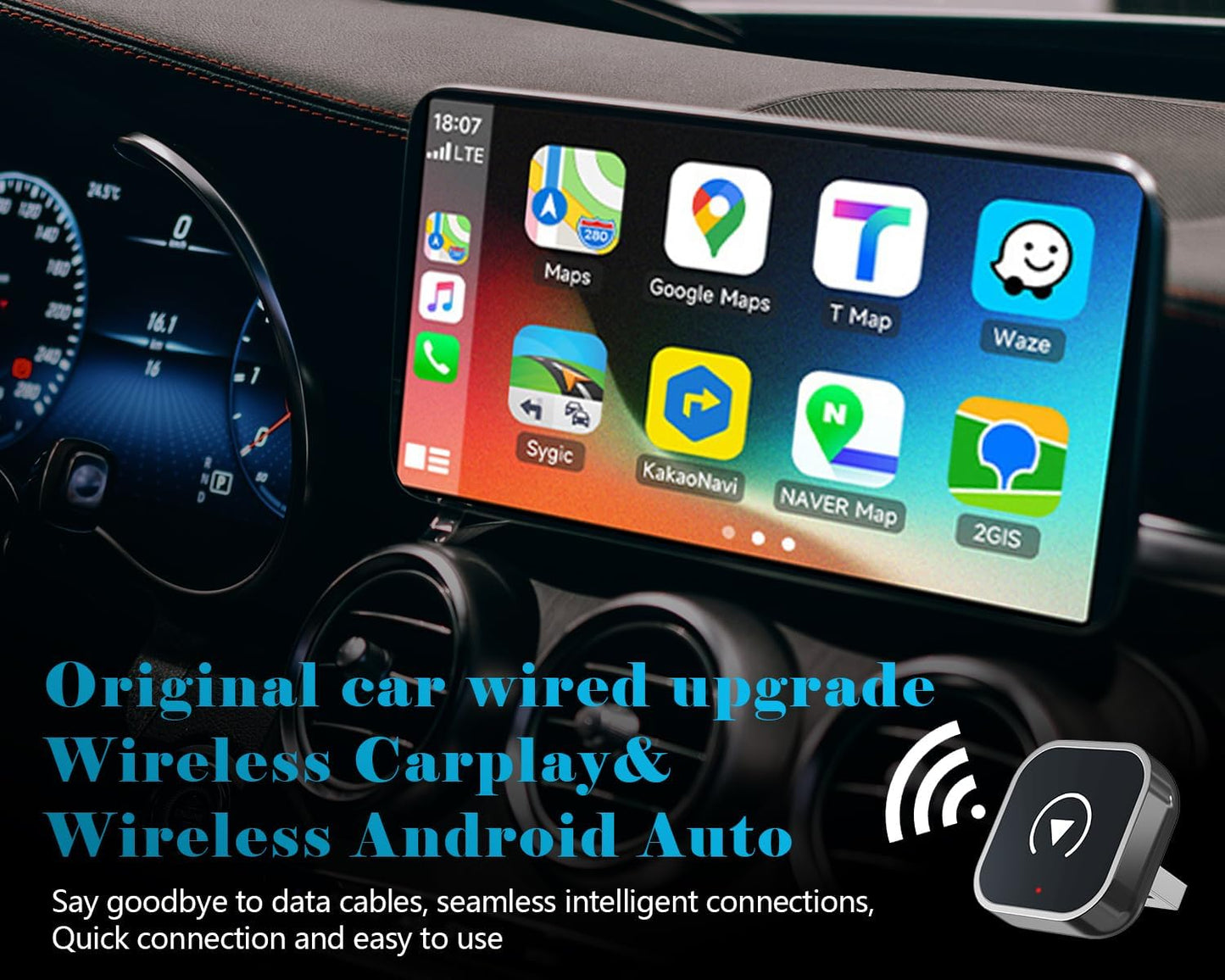 2025 Wireless CarPlay Adapter – Convert Wired to Wireless CarPlay, Mini USB Design, Plug Play for iPhone-Android, Fast Stable Connection, Compatible with Built-in CarPlay Cars