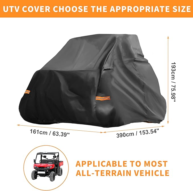 X AUTOHAUX UTV Cover for Can-am Defender MAX Waterproof Side by Side Cover Outdoor Sun Rain Storage Protection 210D-PU Black 390x161x193cm