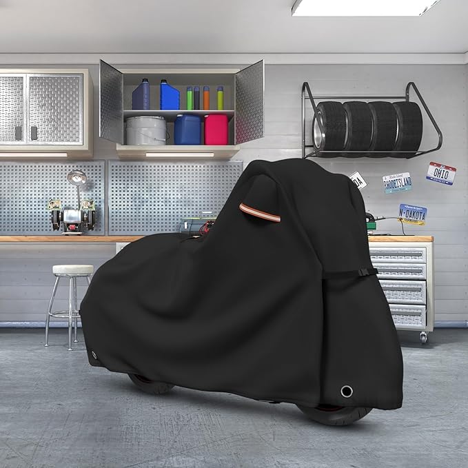 Roasivi Motorcycle Covers Waterproof Outdoor Storage for Harley Davidson Touring Models Heavy Duty Cover for General Motorcycle 98" L x 43" W x 55" H Black