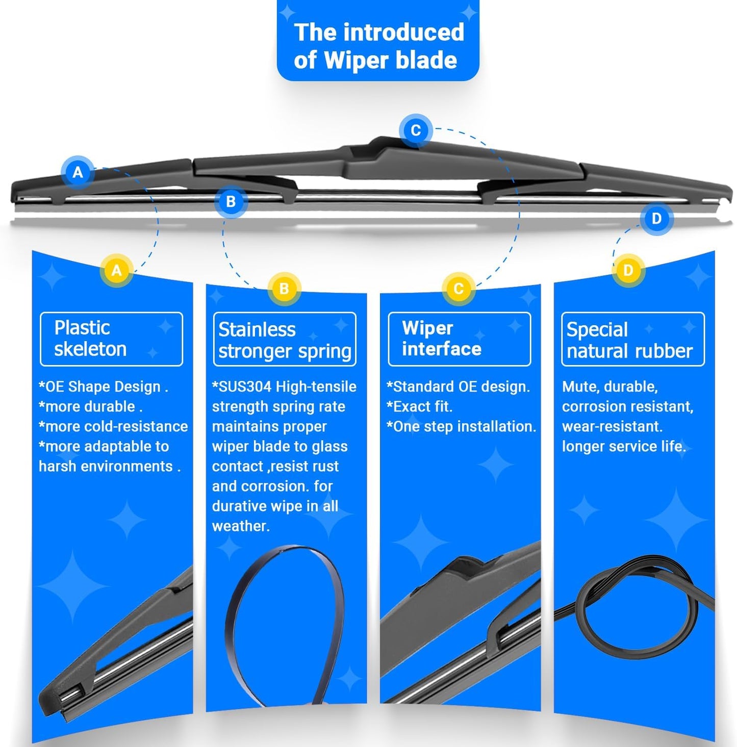 Windshield Wiper Blades Replacement for 2014-2023 Jeep Cherokee Original Factory Quality Front Rear Wipers Blade Set for My Car - 26" 18" 14" (Pack of 3)