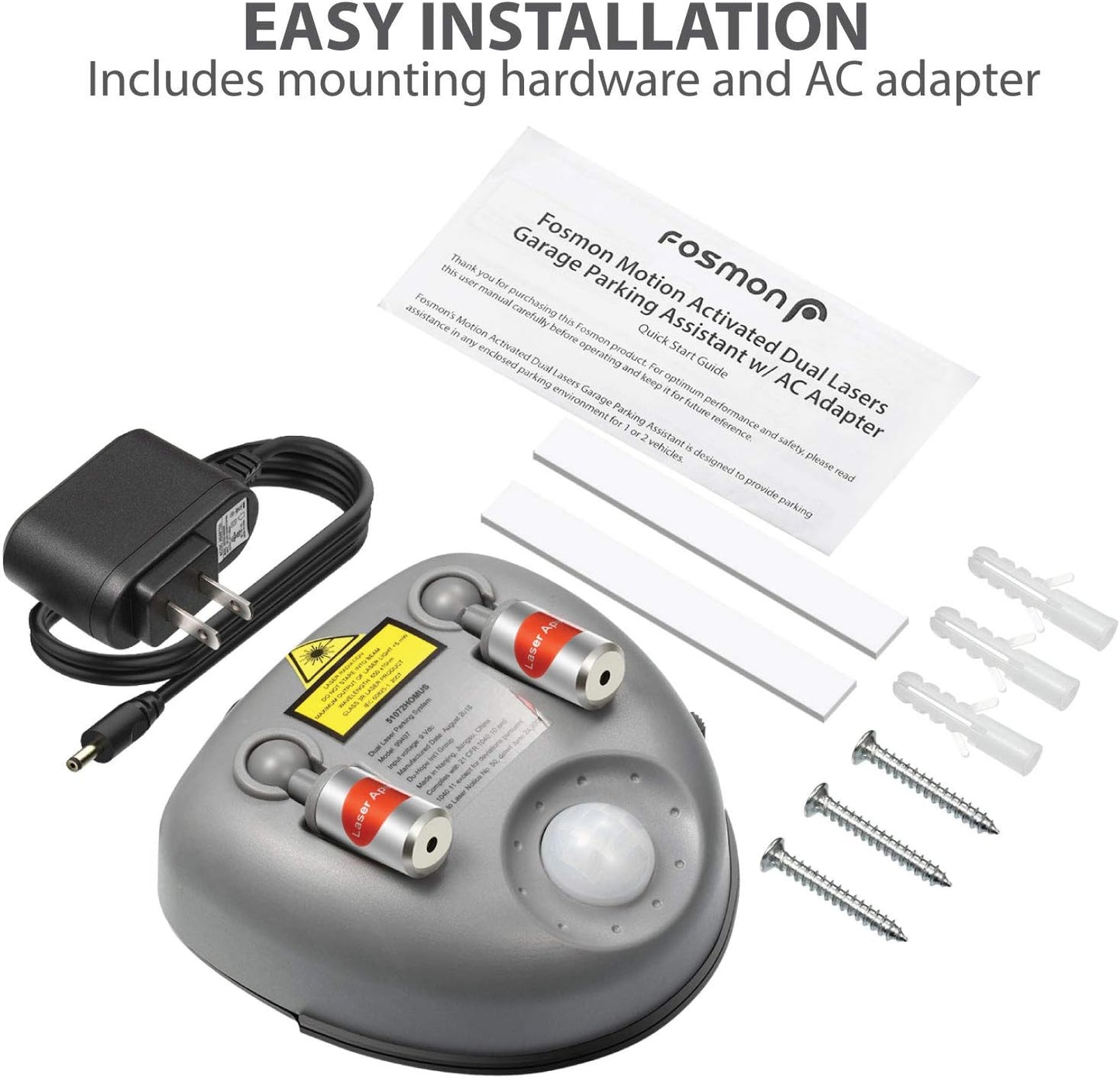 Fosmon, Wider Angle Upgrade, Dual Laser Garage Parking Assist Guide System, 360-degree Adjustable Parking Sensor with AC Adapter and Battery Backup for Car/Automotive