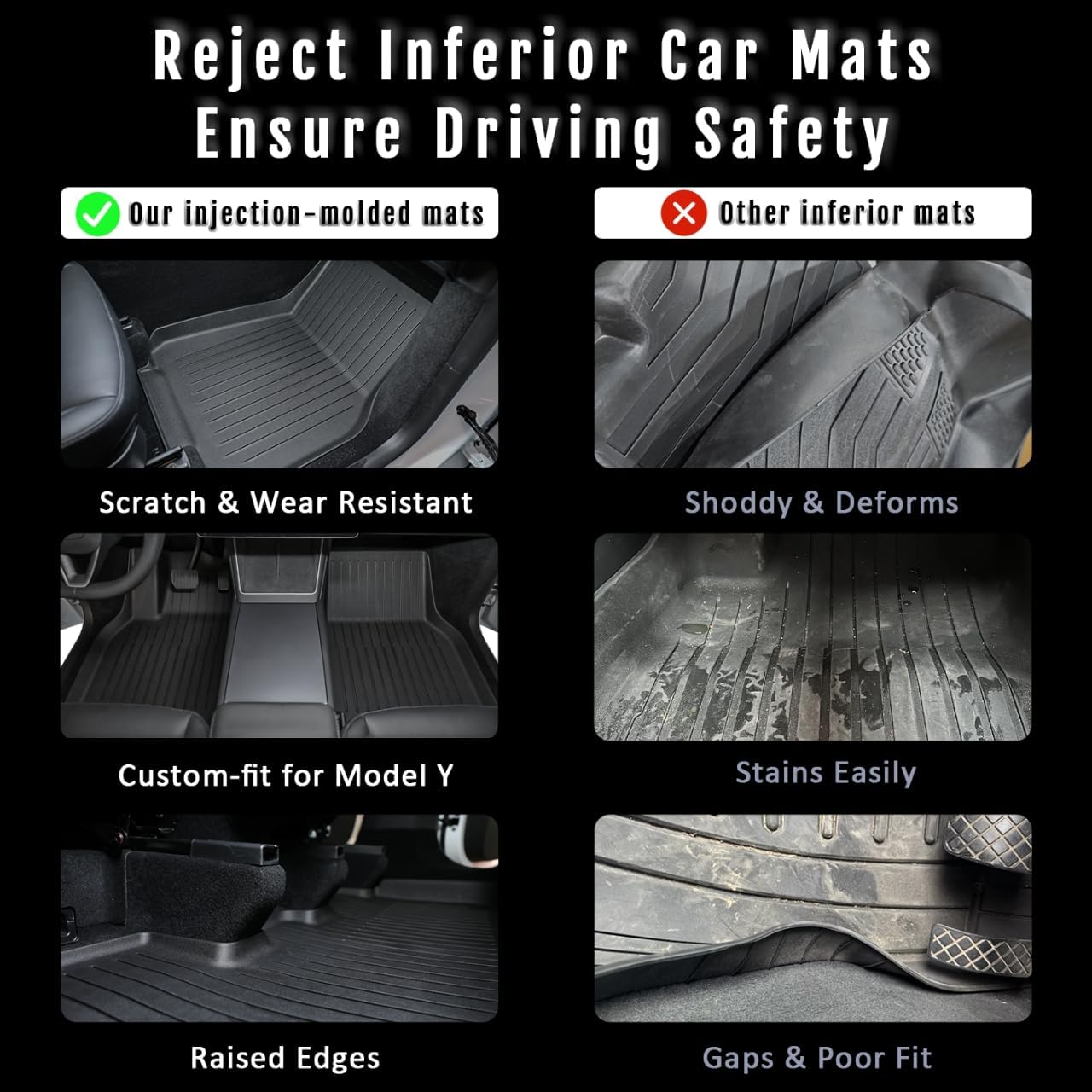 Tesla Model Y Juniper Floor Mats and Cargo Liner,9PCS TPE All Weather Floor Liner for New Model Y 2025 2026 5 Seat,Black Car Mats for Tesla Accseeories, Cargo Mats and Seat Back Cover Protector