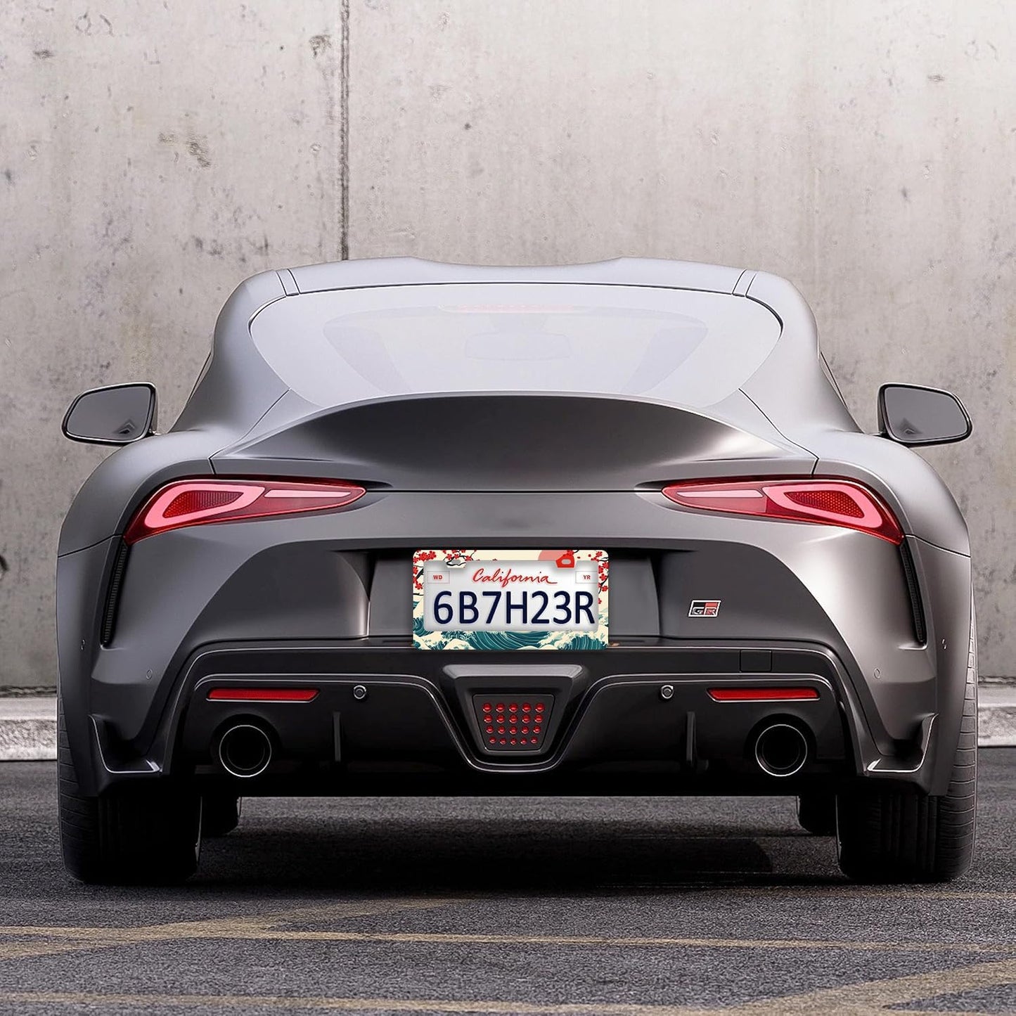 Waves Cherry Blossom License Plate Frames - 2 Pcs Set 2 Holes Stainless Steel Metal Auto Car Accessories Decoration License Plate Frame Cover Size 6.3" x 12.2" Fit US Vehicles for Women Men Gift