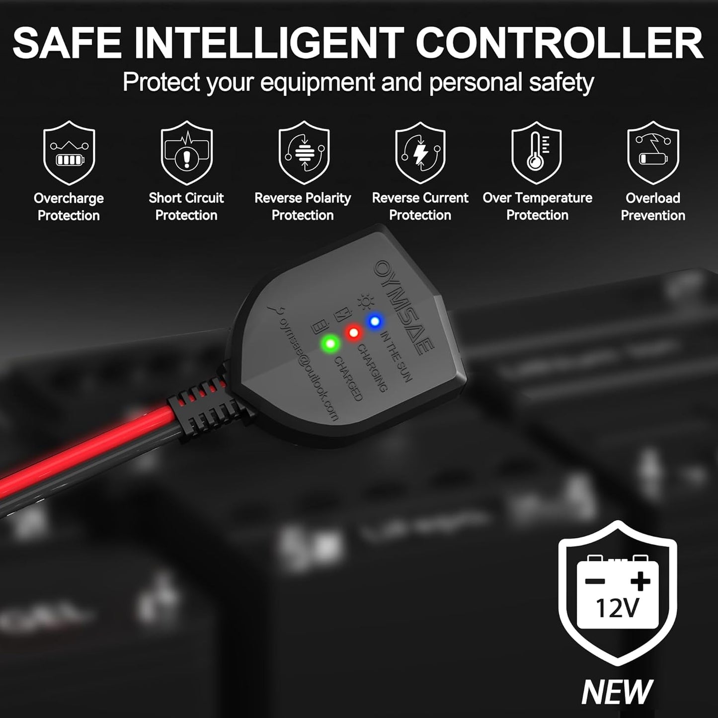 OYMSAE 30W 12V Solar Panel Battery Charger Portable Waterproof Power Trickle Battery Charger & Maintainer for Car Boat Automotive RV with Cigarette Lighter Plug & Alligator Clip