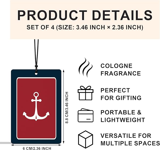 Nautical Navy Blue Car Air Freshener 4 Pcs, Nautical Coastal Boat Ship Wheel Anchor Air Freshener Hanging for Cars Books Closet Drawer, Preppy Blue Car Accessories for Women Men