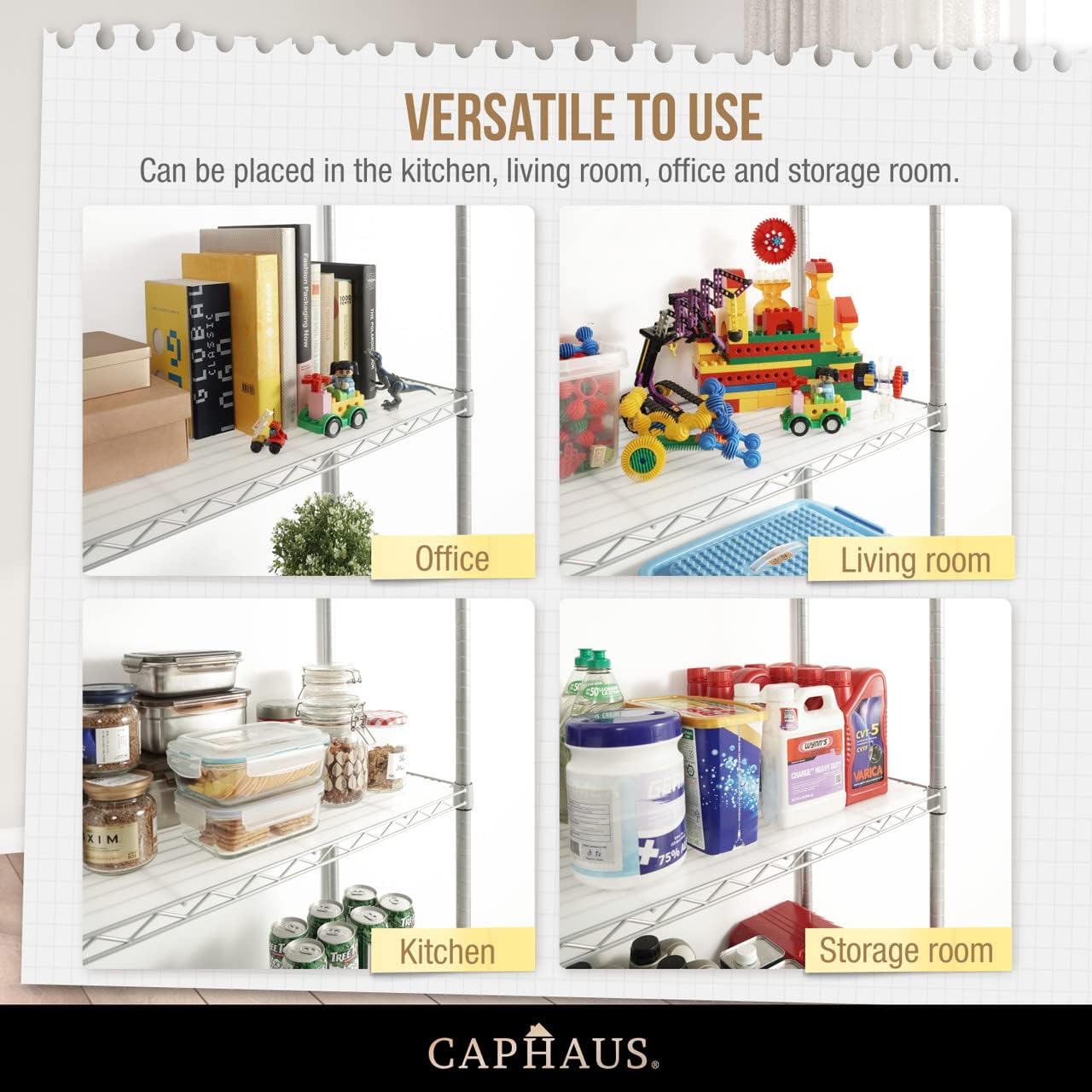 CAPHAUS NSF Adjustable Height Wire Shelving Unit w/Liner, Basement Storage Shelving, Metal Steel Storage Shelves, Garage Shelving Storage Organizer, Utility Shelf, 4-Tier W/Wheels W/Liners, Black