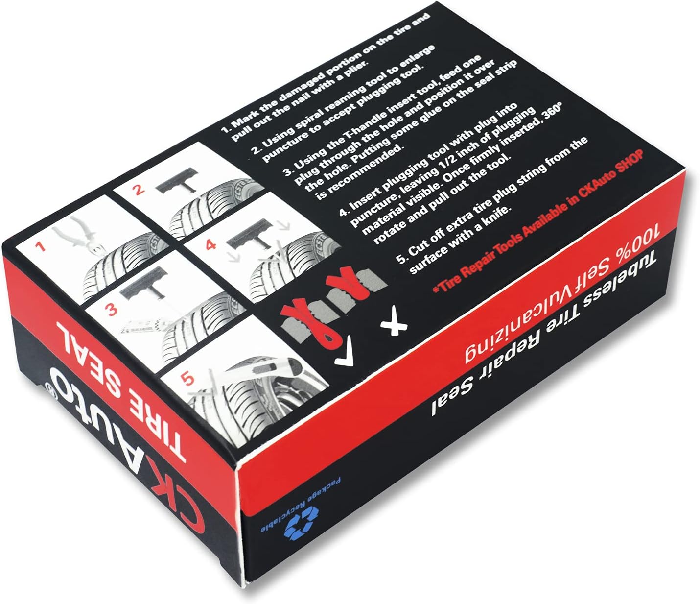 CKAuto 30pcs 4" Black Tire Repair Strings, Automotive Tool Tire Repair Plugs for Tubeless Off-Road Tires Car, Bike, ATV, UTV, Wheelbarrow, Mower