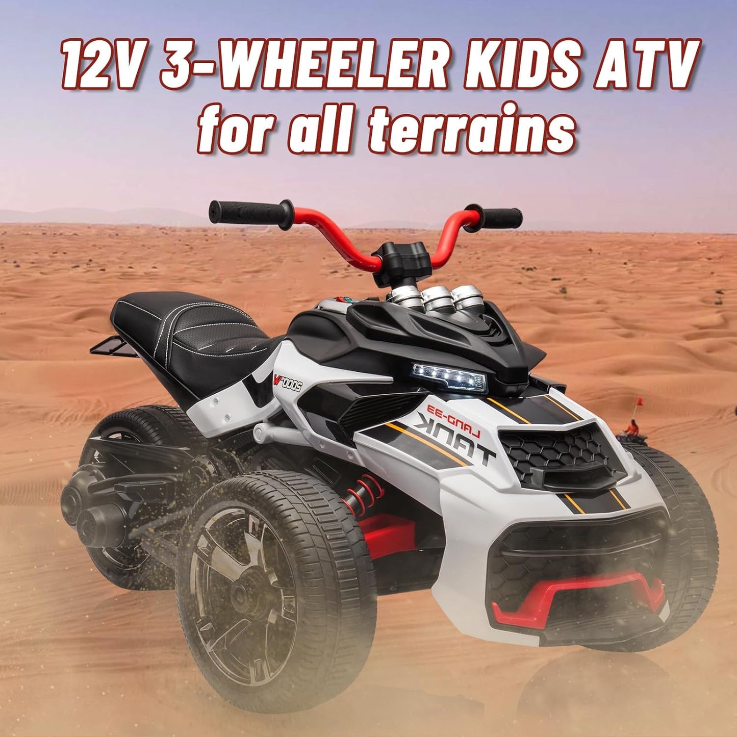 12V Kids Electric Ride-On Car with Parent Remote Control, 7MPH, 2 Speeds, 2x55W Motor, LED Lights, Music, USB & EVA Tires, 3 Wheel Battery Powered Toy Vehicle for Toddlers (White1)