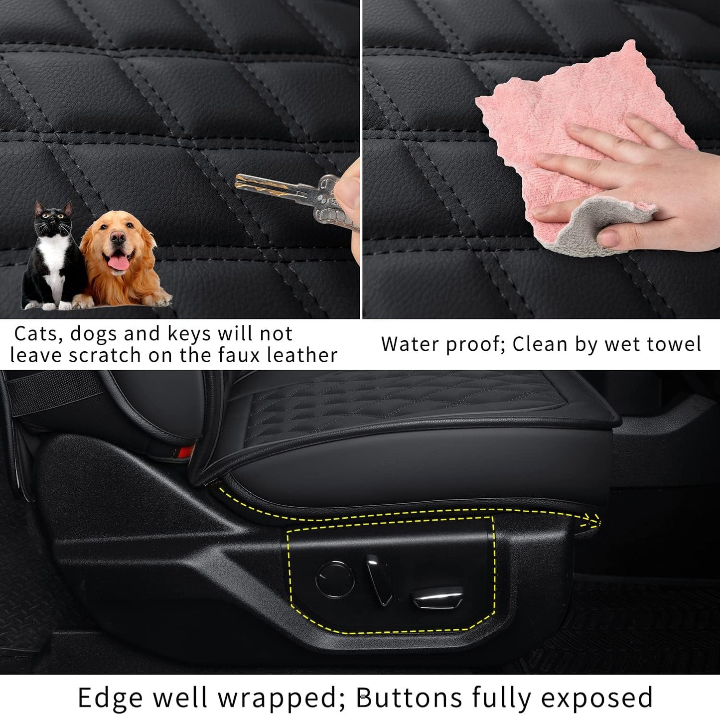 LUCKYMAN CLUB F150 Faux Leather Seat Covers Fit for 2010-2014 F150 2011-2016 F250 F350 F450 Pickup Trucks(Front Pair, Black)