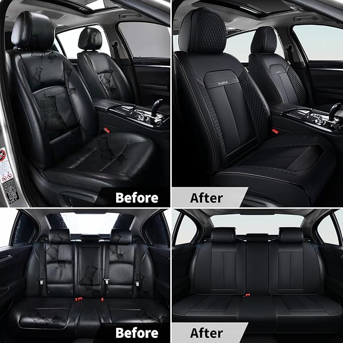 FLORICH Car Seat Covers Full Set, Automotive Seat Covers, Black Car Seat Cover, Waterproof Seat Protectors Universal fit for Car Truck Van SUV - Black