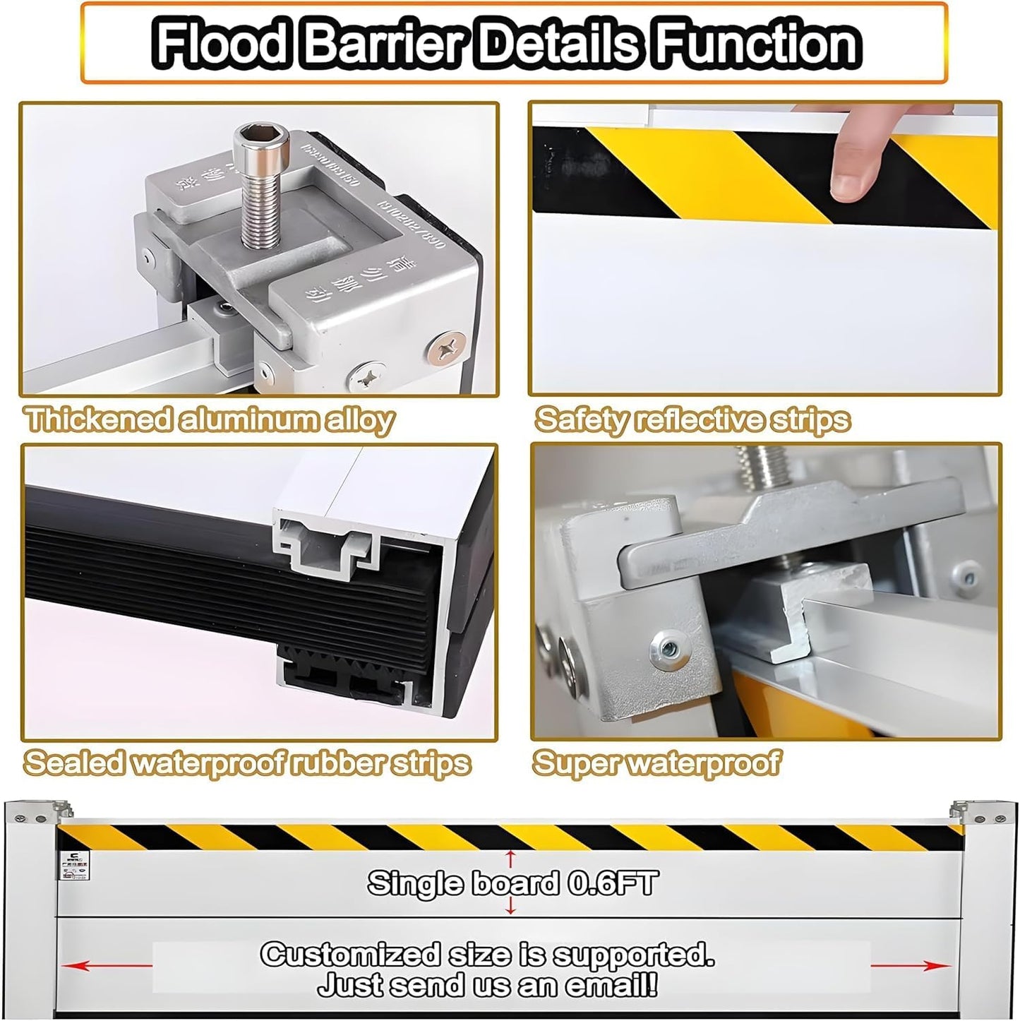 Flood Barriers for Home Exterior - Aluminum Alloy Outdoor Easy Flood Barrier Garage Doors Water Barriers for Flooding,H47.2 Inch/L16FT