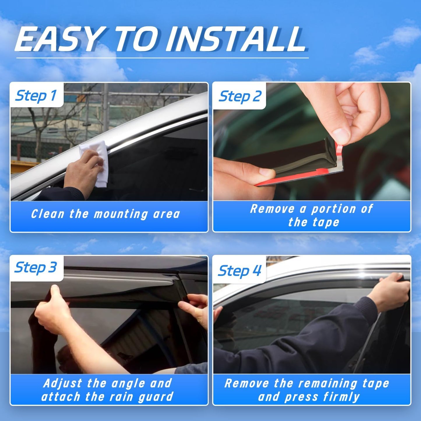 Rain Guard Fit for 2010-2017 GMC Terrain, Outside-Mount Side Window Visor Deflector, Dark Smoke Sun Vent Shade Shield, 2010 2011 2012 2013 2014 2015 2016 2017, 4pcs