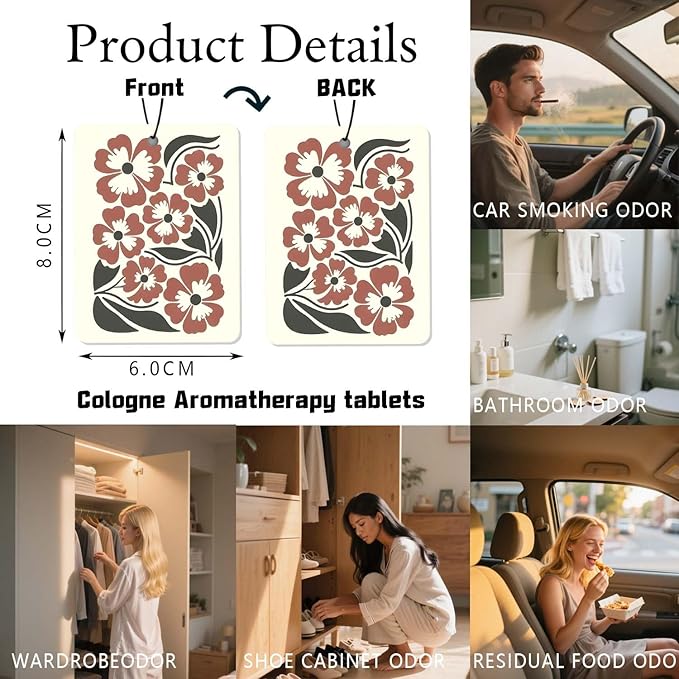 Floral Pattern Car Air Freshener 4 Pcs, Colorful Flower Hanging Scents Air Freshener for Women Girls Gifts, Decorative Scented Car Accessories Decor for Room Closet Drawer