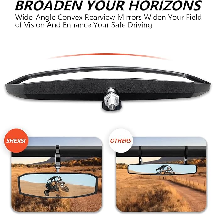 UTV Mirror+Side Mirrors Set for 1.5-2.0 Inch Roll Cage, Compatible with Polaris RZR、Can am Maverick、Honda Pioneer Talon SXS、Kawasaki Mule KRX、Yamaha Wolverine YXZ、RTV、JD Gator、CF Zforce