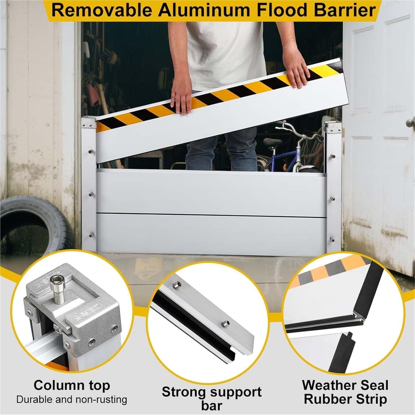 Reusable Heavy Duty Aluminum Flood Barriers for Home Exterior, Flood Protection Barriers Water Barrier Door Quick Detachable Garage Doors Detachable Mobile Rain Water Baffle ( H 55.1 inch L 17FT)