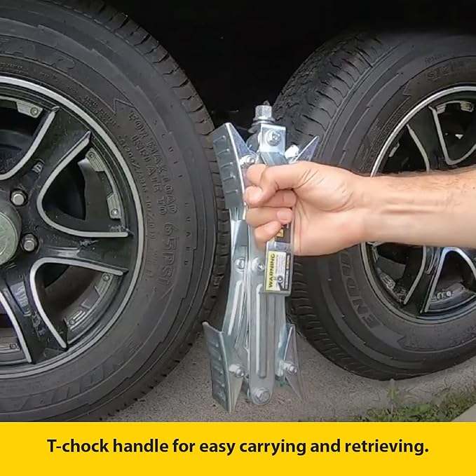 Stromberg Carlson JBP-T217.2 Tandem Axle T-Chock - Heavy Duty RV Wheel Chocks & Tire Stabilizers - Camper Wheel Chock Scissor Stabilizers for RVs, Trailers, and Campers- Fits Tires 2"-17" Apart 2-Pack