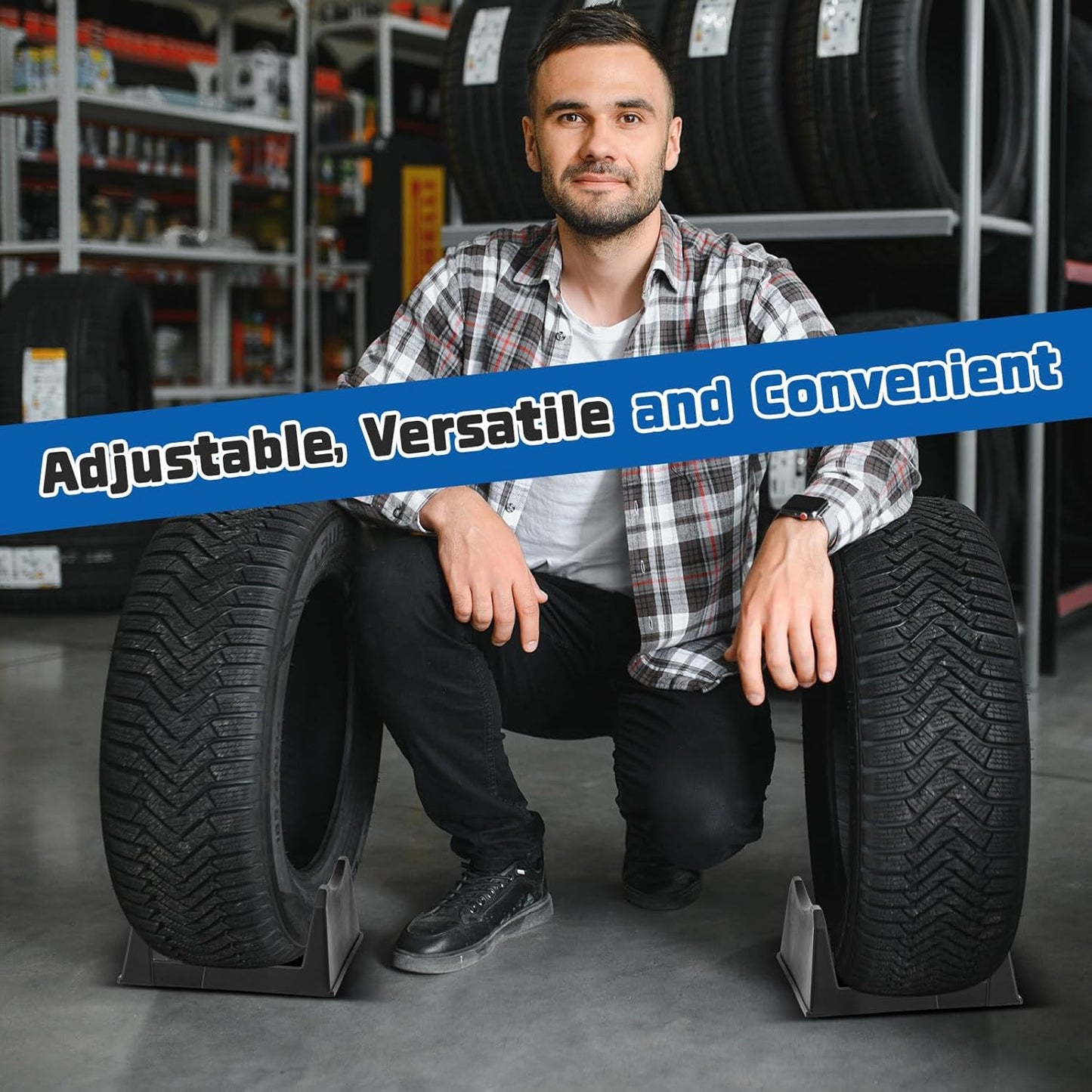 2 Pcs Car Tire Display Stand Wheel Display Rack Adjustable Width Rim Storage Wheel Rim Holder Tyre Stand Base Tire Tray Base for Exhibition Shop Garage Trade Show, Black