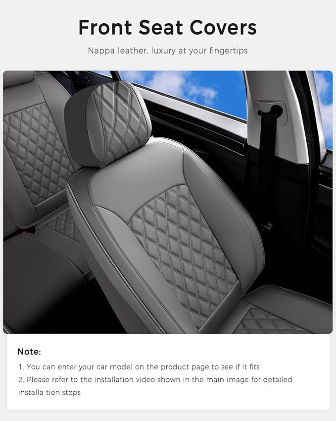 Huidasource Gray Front Seat Covers, Car Seat Covers Front Seats Waterproof, Full-Cover Faux Leather Gray Driver Seat Cover Protector Universal Fit for Most Cars, Vans, Trucks, SUVs (Front Pair/Gray)