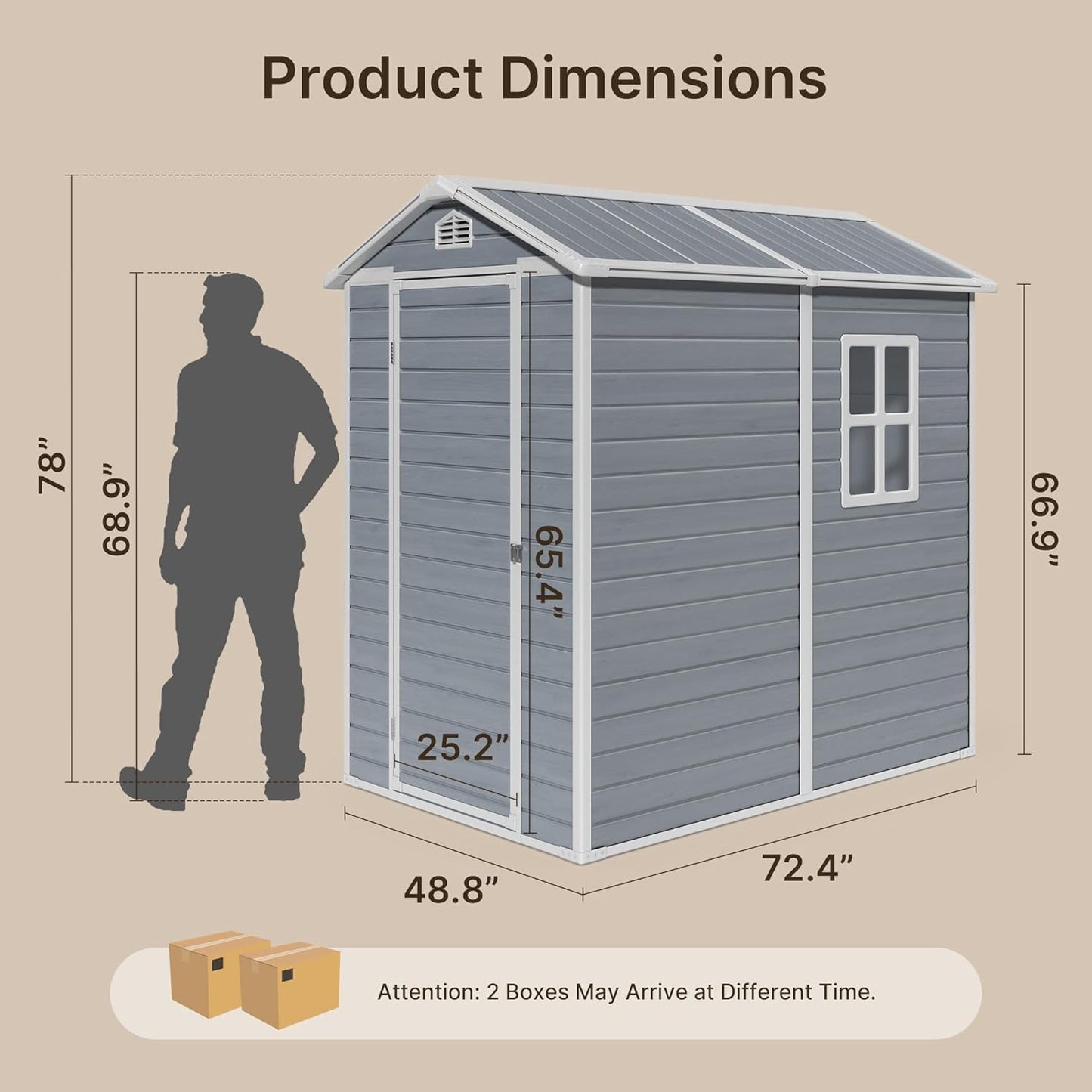 Gizoon 6x4 FT Outdoor Storage Shed with Floor, Resin Garden Tool Shed with Lockable Doors, Window, Vents, Reinforced Steel Frame, Waterproof Plastic Storage Sheds for Backyard, Patio, Lawn