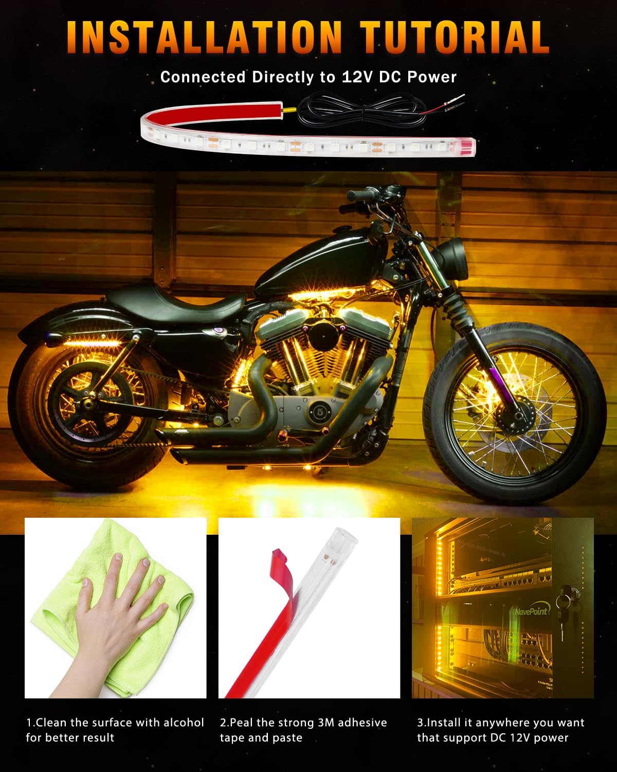 Qasim Car Led Strip Lights for Golf Cart Underglow Motorcycles Marine Boat Interior Exterior High Bright 5050 Chipset 32CM Waterproof IP67 12V Amber/Yellow, Pack of 6