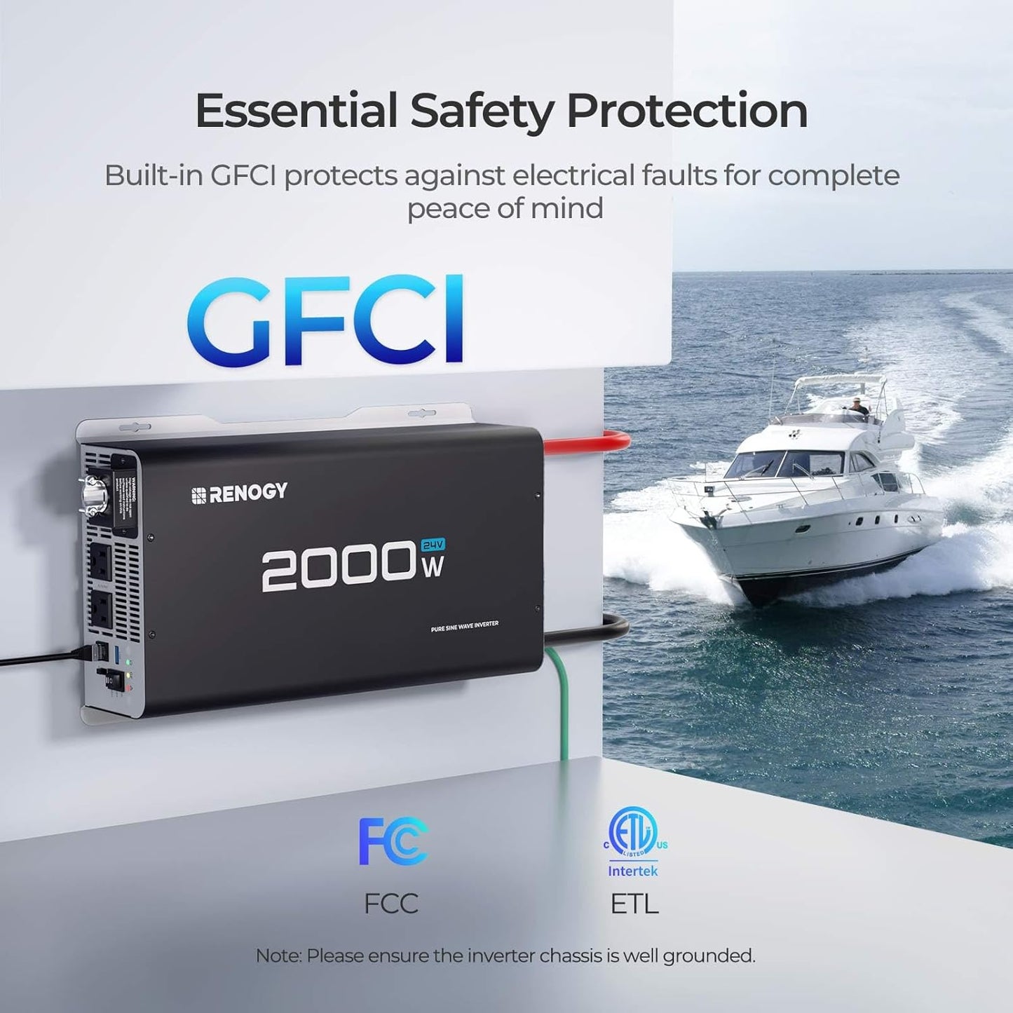 Renogy 2000W 24V Pure Sine Wave Inverter, 4000W Peak Power, 92% Energy Efficiency, with 2 AC Outputs, Remote Control, RV Truck Marine Camping