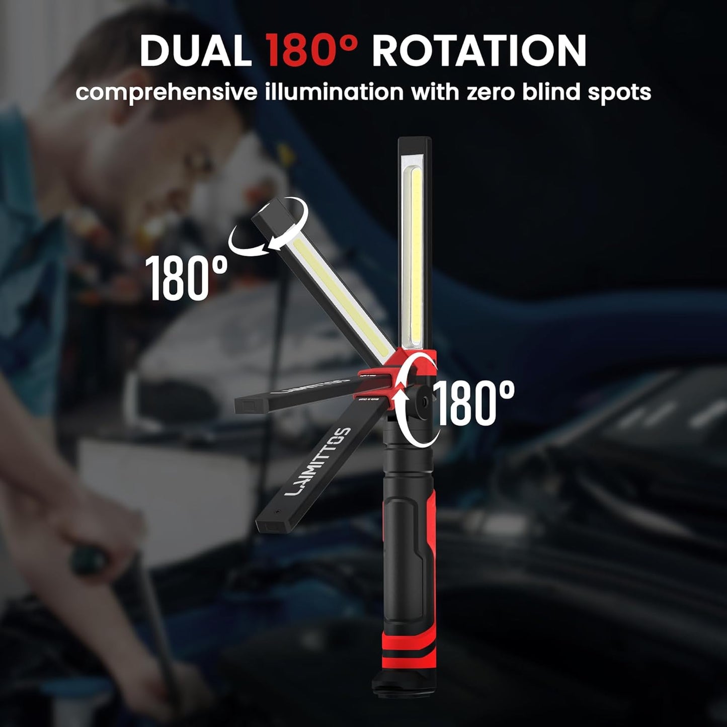 Rechargeable Work Light 2500mAh Magnetic LED Work Light Flashlight Mechanic Light Tool Gifts for Men Him, Foldable Lamp with Hook for Car Repair Emergency BBQ Grill (2 Pack)