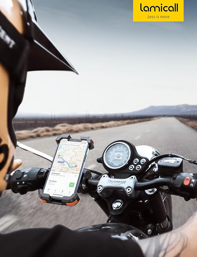 Lamicall Motorcycle Phone Mount, Bike Phone Holder - Upgrade Quick Install Handlebar Clip for Bicycle Scooter, Cell Phone Clamp for iPhone Air, 17 16 15 Pro Max, Galaxy, 4.7-6.8" Phones, Orange